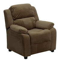 Deluxe Padded Contemporary Microfiber Kids Recliner with Storage Arms