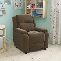 Deluxe Padded Contemporary Microfiber Kids Recliner with Storage Arms