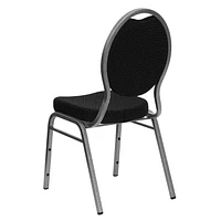 HERCULES Series Teardrop Back Stacking Banquet Chair in Black Patterned Fabric - Silver Vein Frame