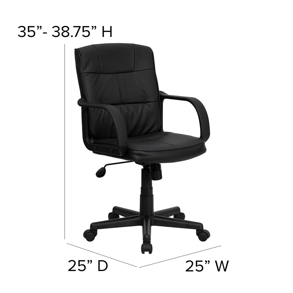 Flash Furniture Mid-Back Black Leather Swivel Task Chair with Arms