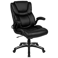 High Back Black Leather Executive Swivel Chair with Double Layered Headrest and Open Arms