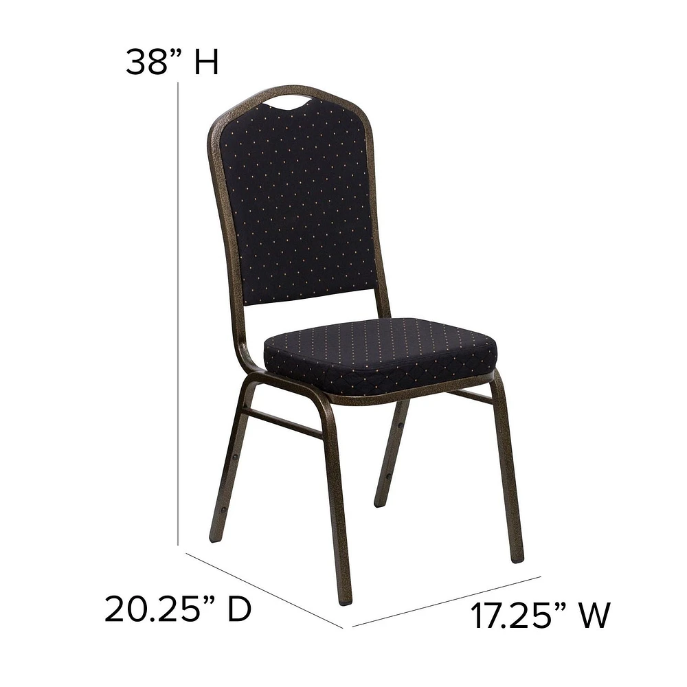 HERCULES Series Crown Back Stacking Banquet Chair in Black Patterned Fabric - Gold Vein Frame