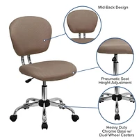 Mid-Back Coffee Brown Mesh Padded Swivel Task Chair with Chrome Base