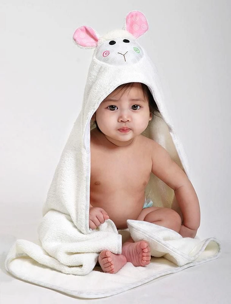 ZOOCCHINI - Baby Toddler Snow Terry Hooded Bath Towel - Swim Towel - Lola the Lamb