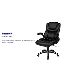 High Back Black Leather Executive Swivel Chair with Double Layered Headrest and Open Arms