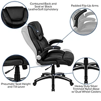 High Back Black Leather Executive Swivel Chair with Double Layered Headrest and Open Arms