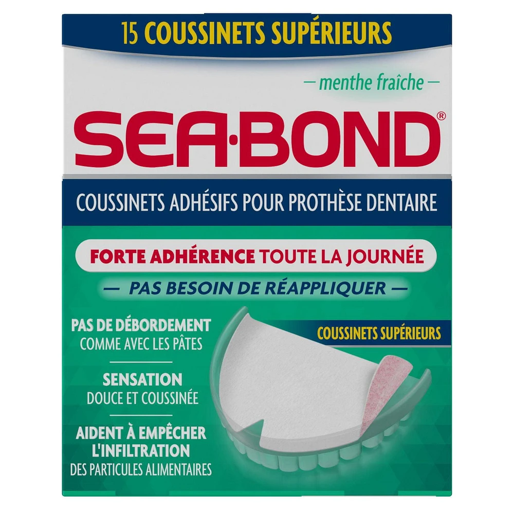 Sea-Bond Coussinets adhésifs pour prothèses dentaires supérieurs - menthe fraîche, paq. de 15 Paq. de 15