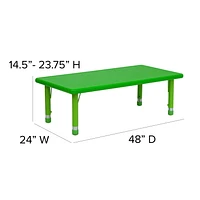 24''W x 48''L Rectangular Plastic Height Adjustable Activity Table Set with 6 Chairs