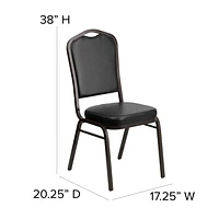 HERCULES Series Crown Back Stacking Banquet Chair in Black Vinyl - Gold Vein Frame