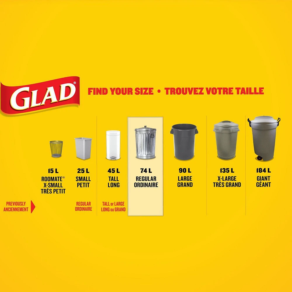 Glad Black Garbage Bags - Regular 74 Litres, - Value Pack, 100 Trash Bags