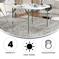 48" Round Bi-Fold Granite White Plastic Banquet and Event Folding Table with Carrying Handle