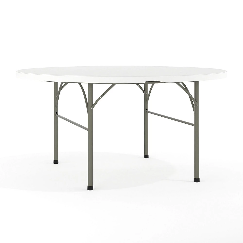 60" Round Bi-Fold Granite White Plastic Banquet and Event Folding Table with Carrying Handle