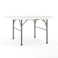 60" Round Bi-Fold Granite White Plastic Banquet and Event Folding Table with Carrying Handle