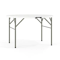 48" Round Bi-Fold Granite White Plastic Banquet and Event Folding Table with Carrying Handle