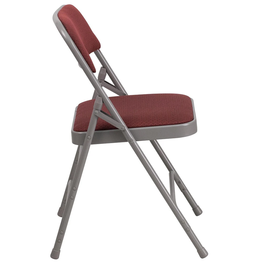 HERCULES Series Curved Triple Braced & Double-Hinged Brown Patterned Fabric Metal Folding Chair