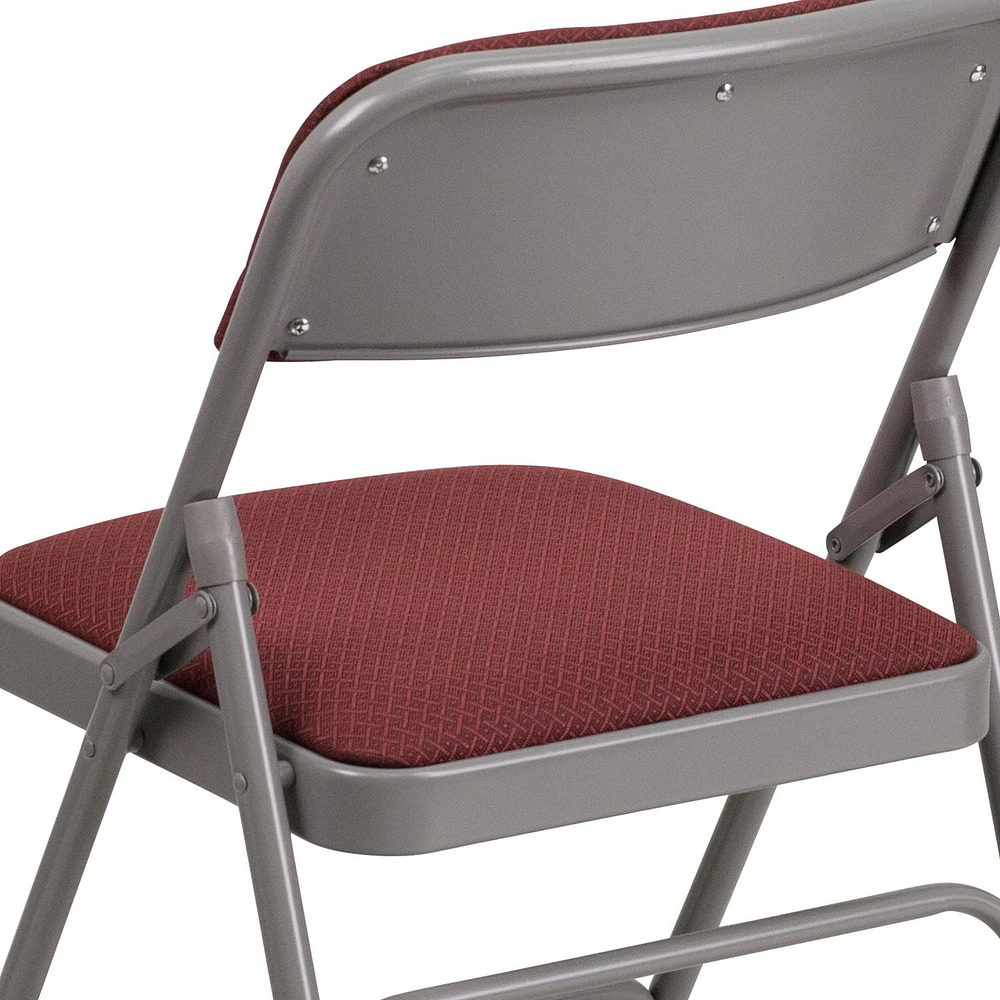 HERCULES Series Curved Triple Braced & Double-Hinged Brown Patterned Fabric Metal Folding Chair