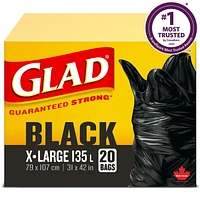 Glad Black Garbage Bags - Extra-Large 135 Litres -, 20 Trash Bags