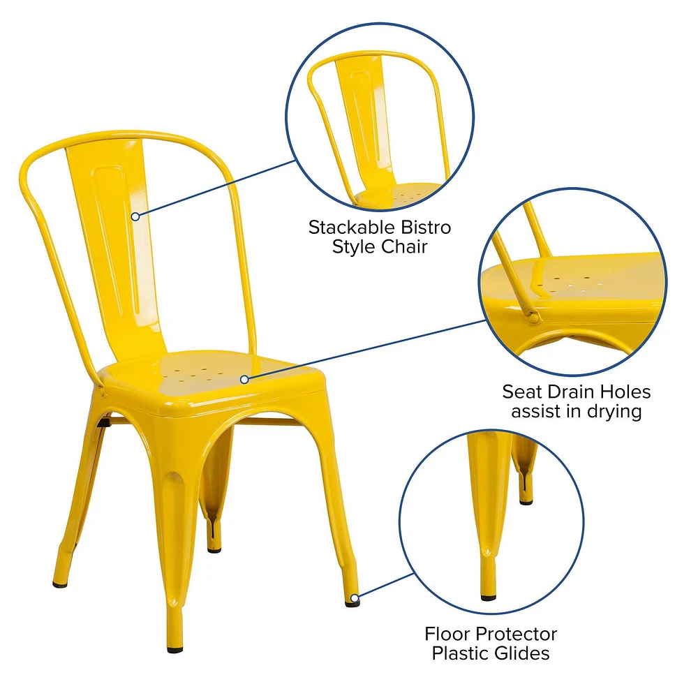 Chaise empilable pour l'intérieur et l'extérieur en métal jaune