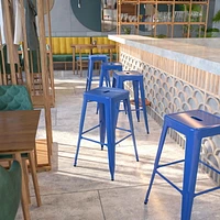 30'' High Backless Blue Metal Indoor-Outdoor Barstool with Square Seat