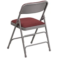 HERCULES Series Curved Triple Braced & Double-Hinged Brown Patterned Fabric Metal Folding Chair