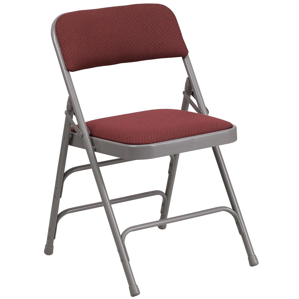 HERCULES Series Curved Triple Braced & Double-Hinged Brown Patterned Fabric Metal Folding Chair