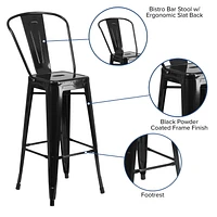 30'' High Black Metal Indoor-Outdoor Barstool with Back