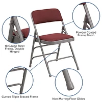 HERCULES Series Curved Triple Braced & Double-Hinged Brown Patterned Fabric Metal Folding Chair