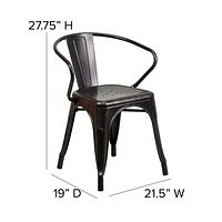 Black-Antique Gold Metal Indoor-Outdoor Chair with Arms