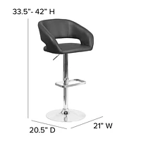 Contemporary Charcoal Fabric Adjustable Height Barstool with Rounded Mid-Back and Chrome Base