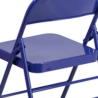 HERCULES COLORBURST Series Cobalt Blue Triple Braced & Double-Hinged Metal Folding Chair