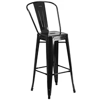 30'' High Black Metal Indoor-Outdoor Barstool with Back