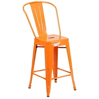 24'' High Orange Metal Indoor-Outdoor Counter Height Stool with Back