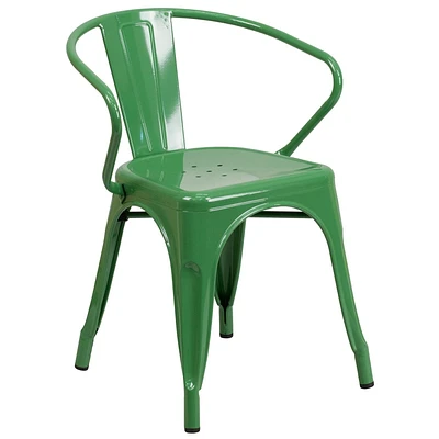 Green Metal Indoor-Outdoor Chair with Arms