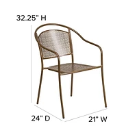 Gold Indoor-Outdoor Steel Patio Arm Chair with Round Back