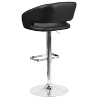 Contemporary Charcoal Fabric Adjustable Height Barstool with Rounded Mid-Back and Chrome Base