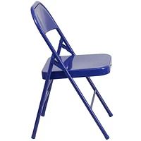 HERCULES COLORBURST Series Cobalt Blue Triple Braced & Double-Hinged Metal Folding Chair