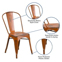 Distressed Copper Metal Indoor-Outdoor Stackable Chair