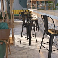 30'' High Black Metal Indoor-Outdoor Barstool with Back