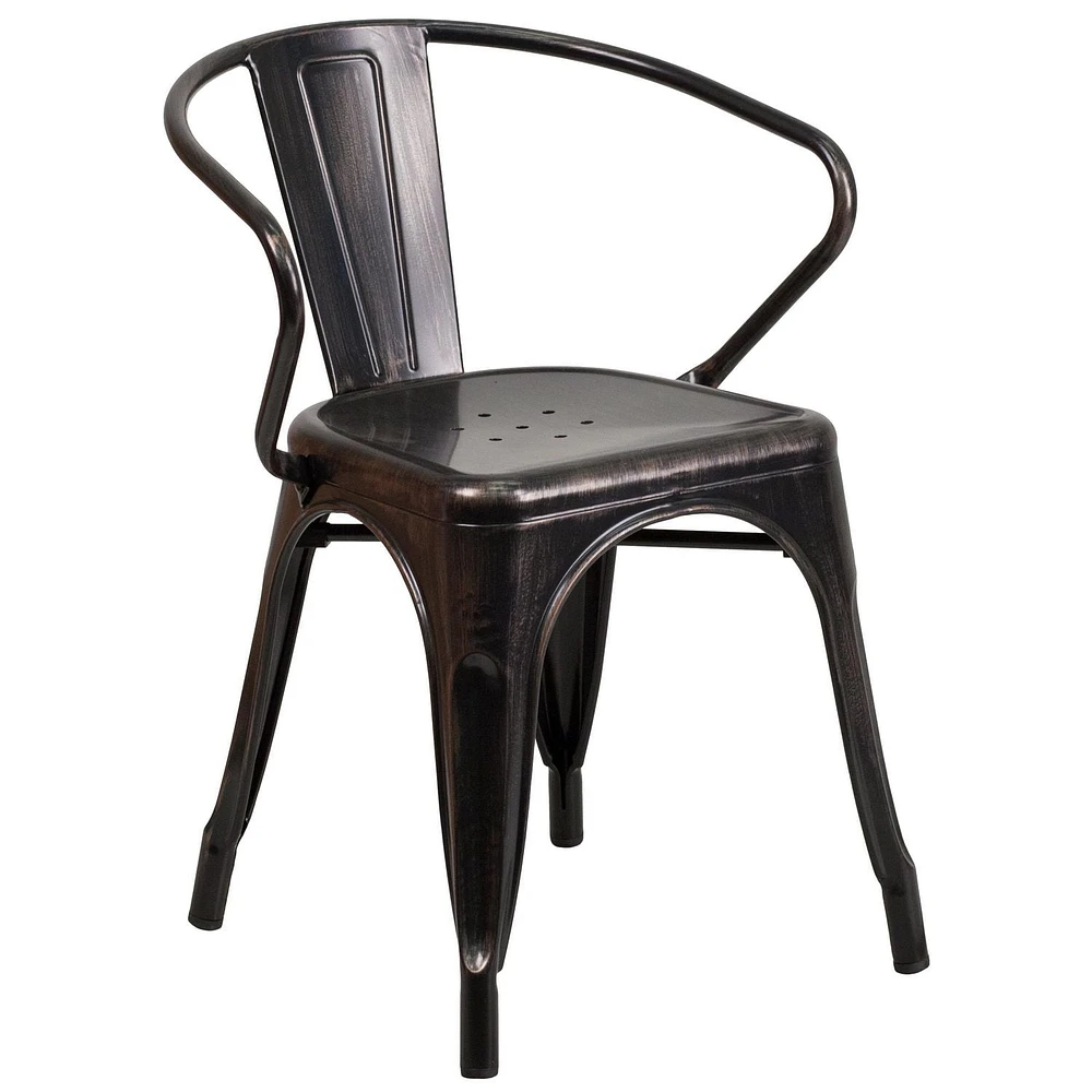 Black-Antique Gold Metal Indoor-Outdoor Chair with Arms