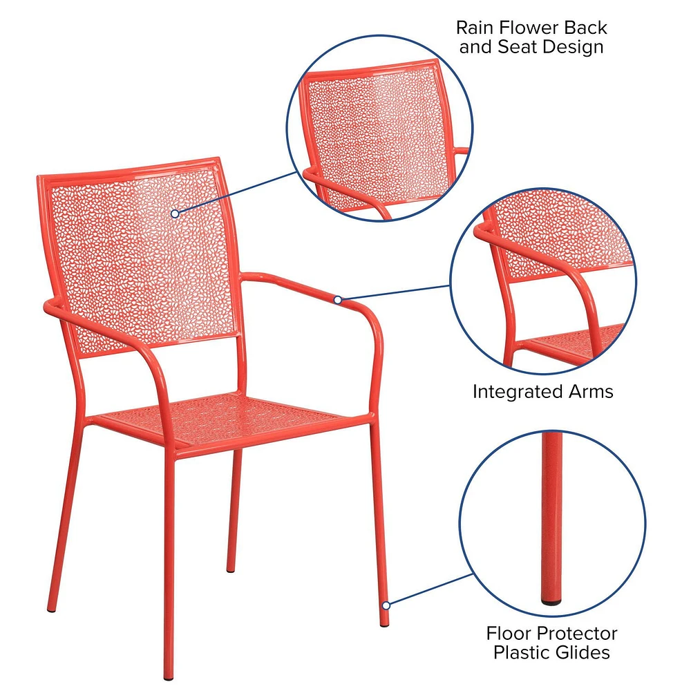 Gold Indoor-Outdoor Steel Patio Arm Chair with Square Back