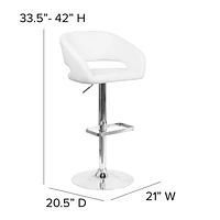 Contemporary White Vinyl Adjustable Height Barstool with Rounded Mid-Back and Chrome Base