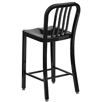 24'' High Black Metal Indoor-Outdoor Counter Height Stool with Vertical Slat Back