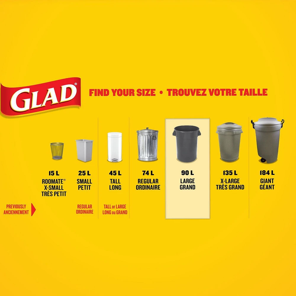 Glad Clear Garbage Bags - Large 90 Litres -, 30 Trash Bags