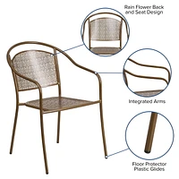 Gold Indoor-Outdoor Steel Patio Arm Chair with Round Back