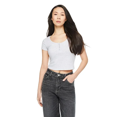 T-shirt henley No Boundaries pour femmes Tailles TP–TTG