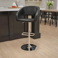 Contemporary Charcoal Fabric Adjustable Height Barstool with Rounded Mid-Back and Chrome Base