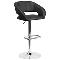 Contemporary Charcoal Fabric Adjustable Height Barstool with Rounded Mid-Back and Chrome Base