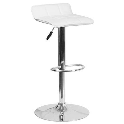 Contemporary White Vinyl Adjustable Height Barstool with Quilted Wave Seat and Chrome Base