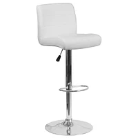 Contemporary White Vinyl Adjustable Height Barstool with Rolled Seat and Chrome Base