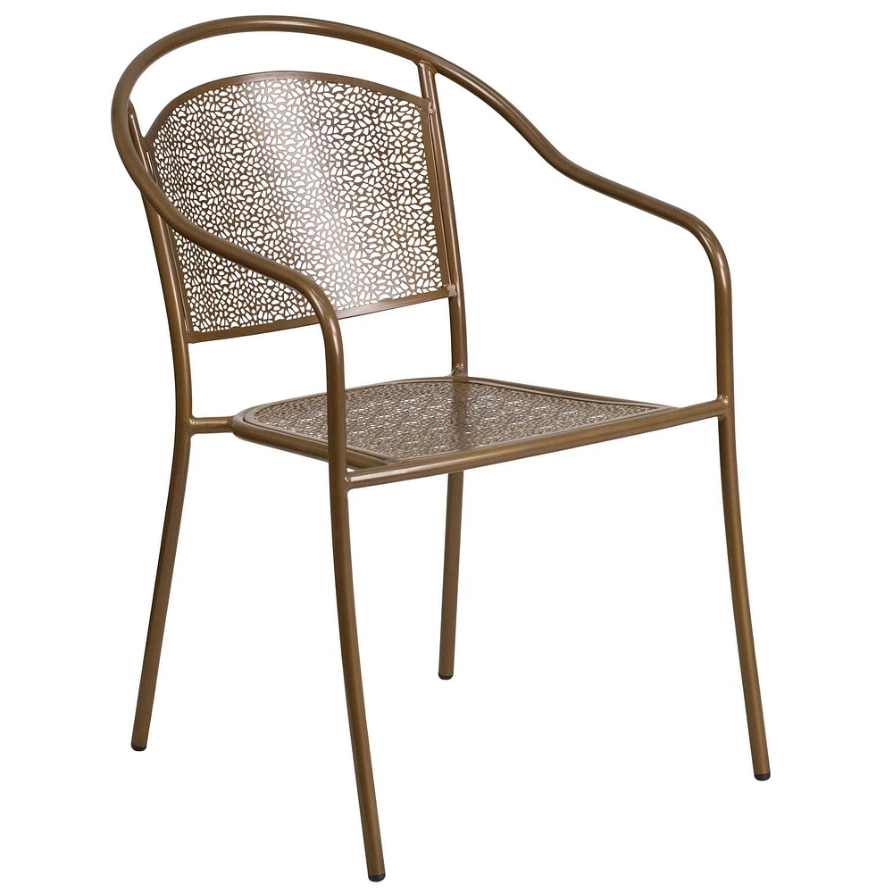 Gold Indoor-Outdoor Steel Patio Arm Chair with Round Back